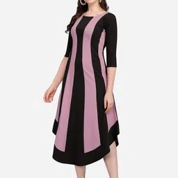 PURVAJA Lavender Colourblocked A-Line Midi Dress-image-0