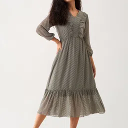 AASK Self Design Ruffles Fit & Flare Midi Dress-15