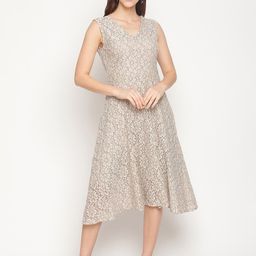 METTLE Women Beige Floral Printed Midi Dress-image-76