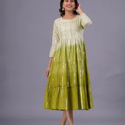 SARAI CREATIONS Round Neck Fit and Flare Midi Ethnic Dress-image-98
