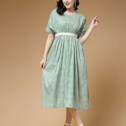Indibelle Striped A-Line Cotton Midi Dress-image-8