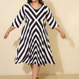 Amydus Plus Size Striped Empire Midi Dress-22