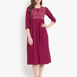 Ashlee Purple Embroidered Ethnic Midi Dress-image-4
