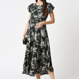 AV2 Olive Green Floral Printed Maternity Midi Dress-image-66