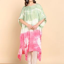 Maaesa Tie andDyed Kimono Sleeve Crepe Kaftan Midi Dress-image-69