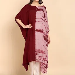Maaesa Tie & Dye Dyed Batwing Sleeve Crepe Kaftan Midi Dress-image-83