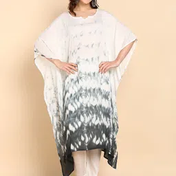 Maaesa Tie & Dye Dyed Batwing Sleeve Crepe Kaftan Midi Dress-image-85