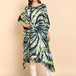 Maaesa Tie and Dyed Kimono Sleeve Crepe Kaftan Midi Dress-image-72