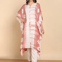Maaesa Tie and Dyed Kimono Sleeve Crepe Kaftan Midi Dress-image-78
