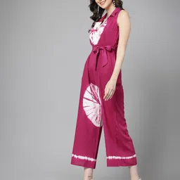 Ramas Tie and Dyed Shirt Collar Waist Tie-Ups Culotte Jumpsuit-47