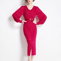 JC Collection Floral Self Design V-Neck Sheath Midi Dress-image-38