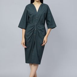 ENTELLUS V-Neck Sheath Midi Dress-image-40