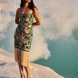 Dash and Dot Floral Embroidered Sheath Midi Dress-image-5