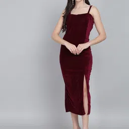 VAARARO Shoulder Strap Velvet Sheath Midi Dress-picture-34