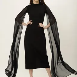 BAESD Mock Neck Cape Sleeve Sheath Midi Dress-picture-33