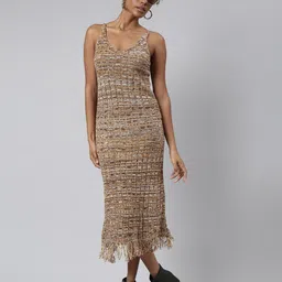 SHOWOFF Shoulder Straps Fringed Sheath Midi Dress-10