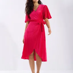 AASK Print Flared Sleeve Velvet Midi Dress-image-27
