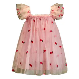 StyleCast Girls Pink Self Design Square Neck Flared Sleeves A-Line Dress-image-44