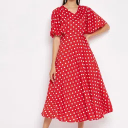 HELLO DESIGN Red & White Crepe Midi Dress-picture-13