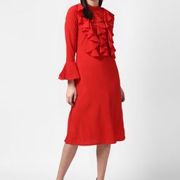 StyleStone Woman Red Ruffle Bell Sleeve Dress-picture-14