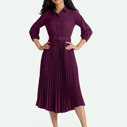 AASK Purple Accordian Pleated Shirt Midi Dress-picture-23