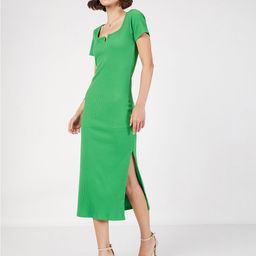 SASSAFRAS Green Ribbed Sheath Midi Dress-image-63