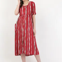 MYLO ESSENTIALS Red & Green Striped Maternity & Nursing Maxi Dress-image-12