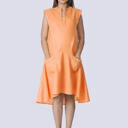 Mom For Sure by Ketki Dalal Peach-Coloured Linen Maternity A-Line Midi Dress-image-63