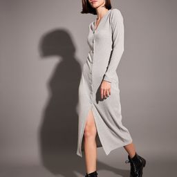 SASSAFRAS Ribbed V-Neck Sheath Midi Dress-image-78