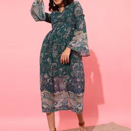 STREET 9 Bell Sleeves Printed Chiffon Midi A-Line Dress-image-32