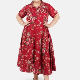 Indietoga Plus Size Maroon Fit & Flare Maxi Dress-picture-43
