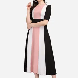 PURVAJA Peach-Coloured Colourblocked Midi Dress-image-13