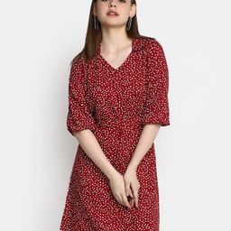 V-Mart Abstract Printed V-Neck Puff Sleeves A-Line Dress-picture-10