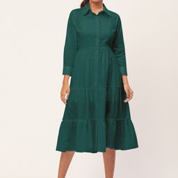 Moomaya Tiered Shirt Style Midi Dress-17
