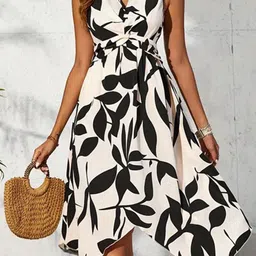StyleCast Print V-Neck Fit and Flare Midi Dress-image-77