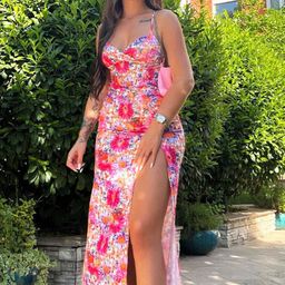 StyleCast x Revolte Pink & White Floral Print Midi Fit and Flare Dress-image-18