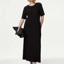 Marks & Spencer Ribbed Round Neck Sweater Midi Dress-image-67
