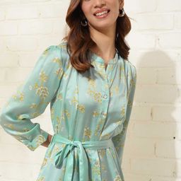 Fabindia Mandarin Collar Floral Printed A-Line Midi Dress-image-50