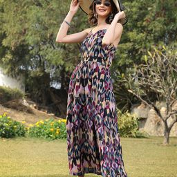 plusS Abstract Printed Fit & Flare Maxi Dress-image-104
