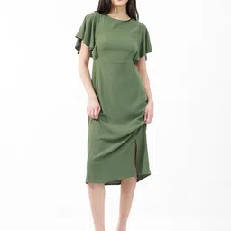 RAREISM Flutter Sleeve A-Line Midi Dress-0