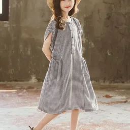 StyleCast Girls Black Checked Extended Sleeves Cotton A-Line Dress-picture-0