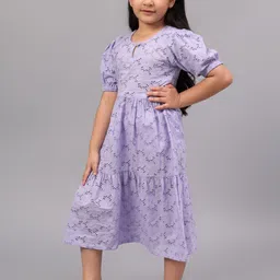 BAESD Floral Print Puff Sleeve Schiffli Fit & Flare Midi Dress-image-24