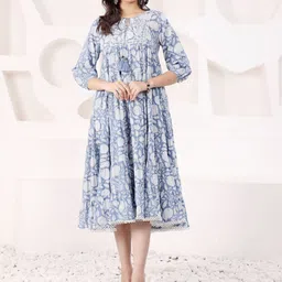SAVI Floral Print Tie-Up Neck Fit & Flare Midi Dress-image-29