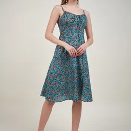 KASSUALLY Floral Print Shoulder Straps Fit & Flare Cotton Midi Dress-image-21