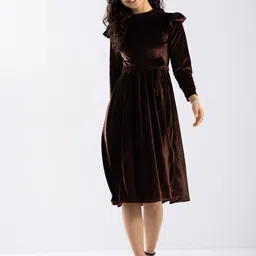 AASK High Neck Ruffles Velvet Fit & Flare Dress-picture-20