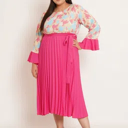 U&F Beyond Plus Size Floral Print Bell Sleeve Crepe Fit & Flare Midi Dress-12