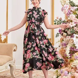 BAESD Floral Print Flutter Sleeve Crepe Fit & Flare Midi Dress-image-6