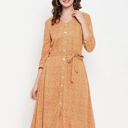 Cantabil Floral Printed Shirt Midi Dress With Midi-image-20