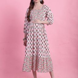 Roly Poly Ethnic Motifs Printed Maternity Fit & Flare Midi Dress-image-8