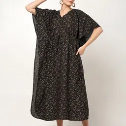 CRAFTBAZAR Floral Print Kimono Sleeve Maternity Kaftan Midi Dress-image-67